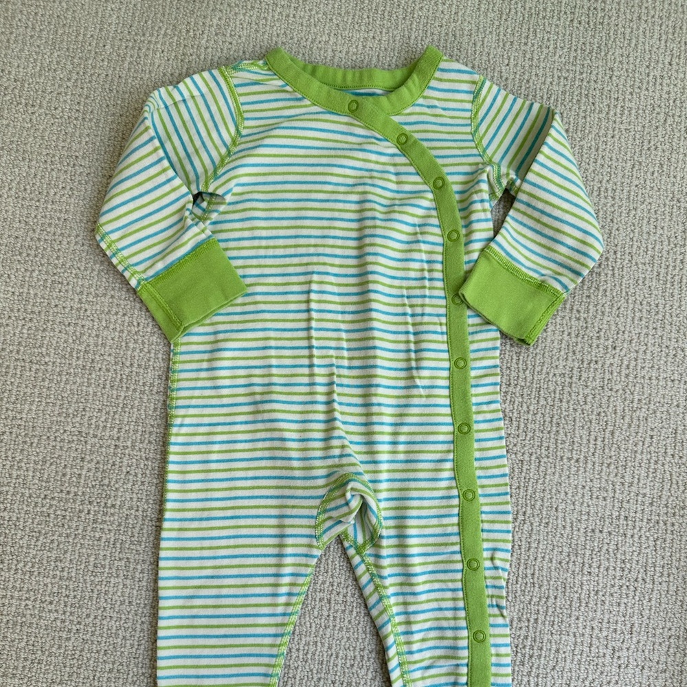 Hanna Andersson Green and White Striped Footies